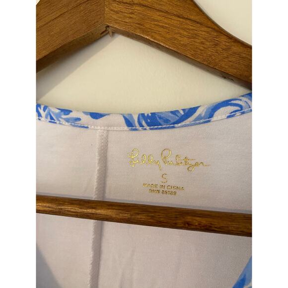 Lilly Pulitzer Inka Dress Resort White Aqua Blue Lounge Front Tie EUC Spandex S - Picture 6 of 12